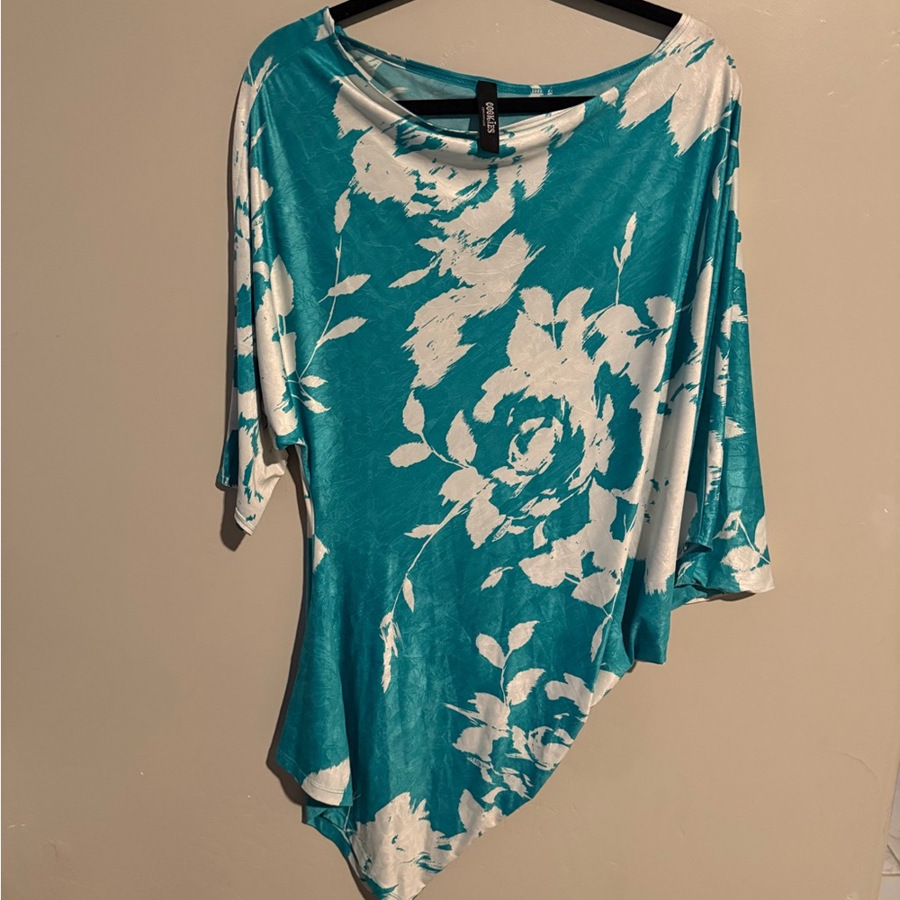 Elegant Teal and White Floral Maxi Dress